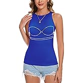 ANYFITTING Built in Bra Tank Tops for Women Sleeveless High Neck Fitted Shirts Summer Spring Basic Undershirts