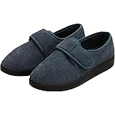 Silvert's Adaptive Clothing & Footwear Men’s Wide & Comfy Easy Closure Slippers for Seniors - Grey/Black 7