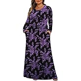 Tencede Womens Plus Size Maxi Dresses Long Sleeve with Pockets Casual Long Dress 1X-5X