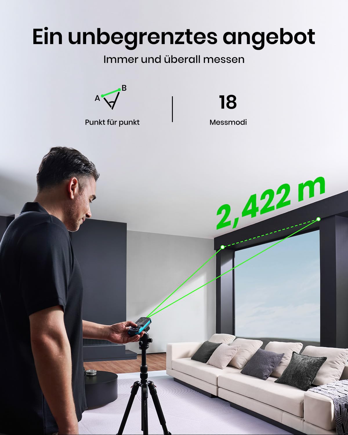 MiLESEEY S50 Laser Entfernungsmesser mit Grünem Strahl, 120 m Lasermessgerät, P2P Laser Messgerät, Seitliche Laserausrichtung, Wiederaufladbar, 6,1 cm IPS-Display, Innen Außen 5