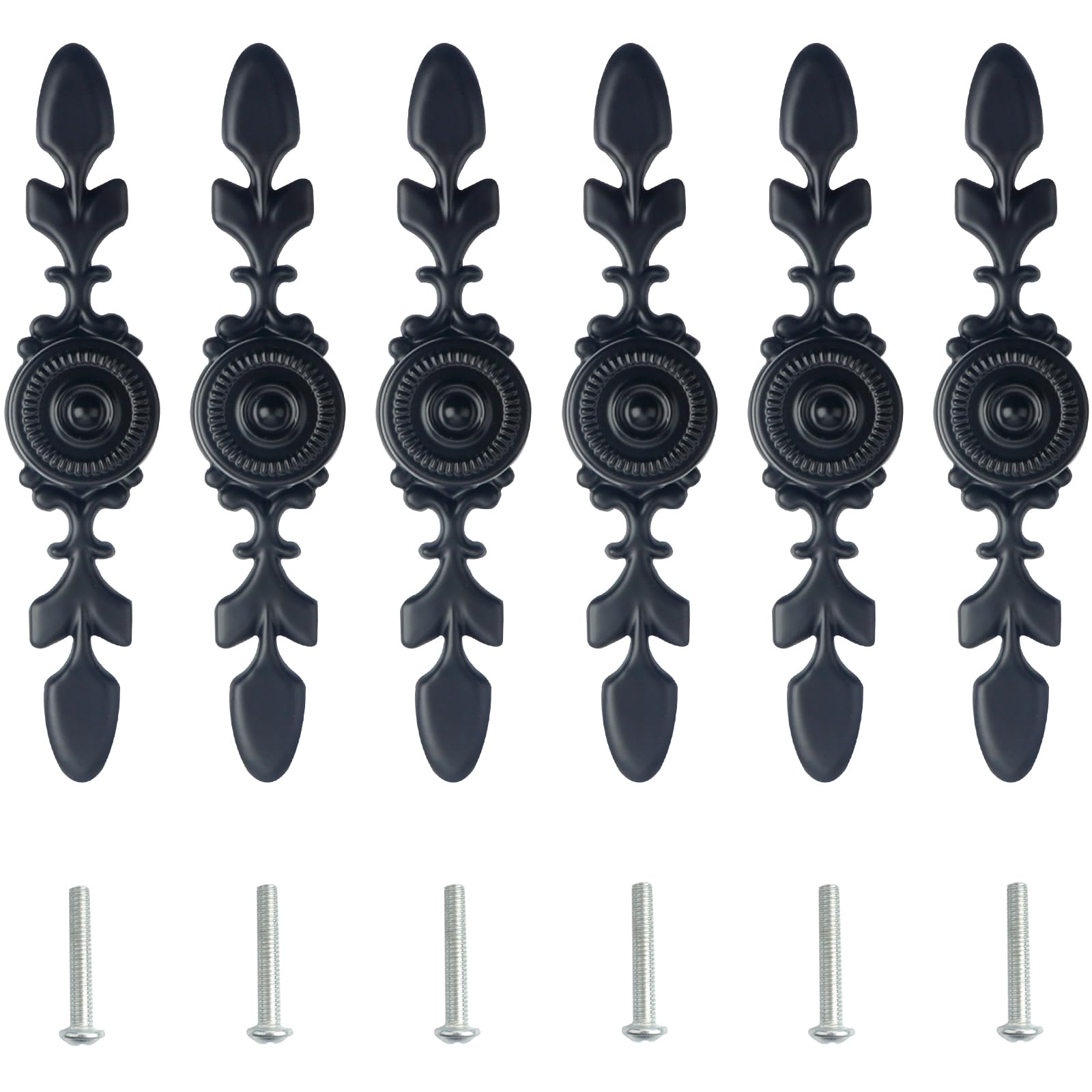 Roellgs Door Handle Furniture Pulls, 163mm, 6 Piece Black Cabinet Pulls, Metal Door Pulls for Drawers, Wardrobes, Garden Doors, Shed Doors (Vintage Pattern)
