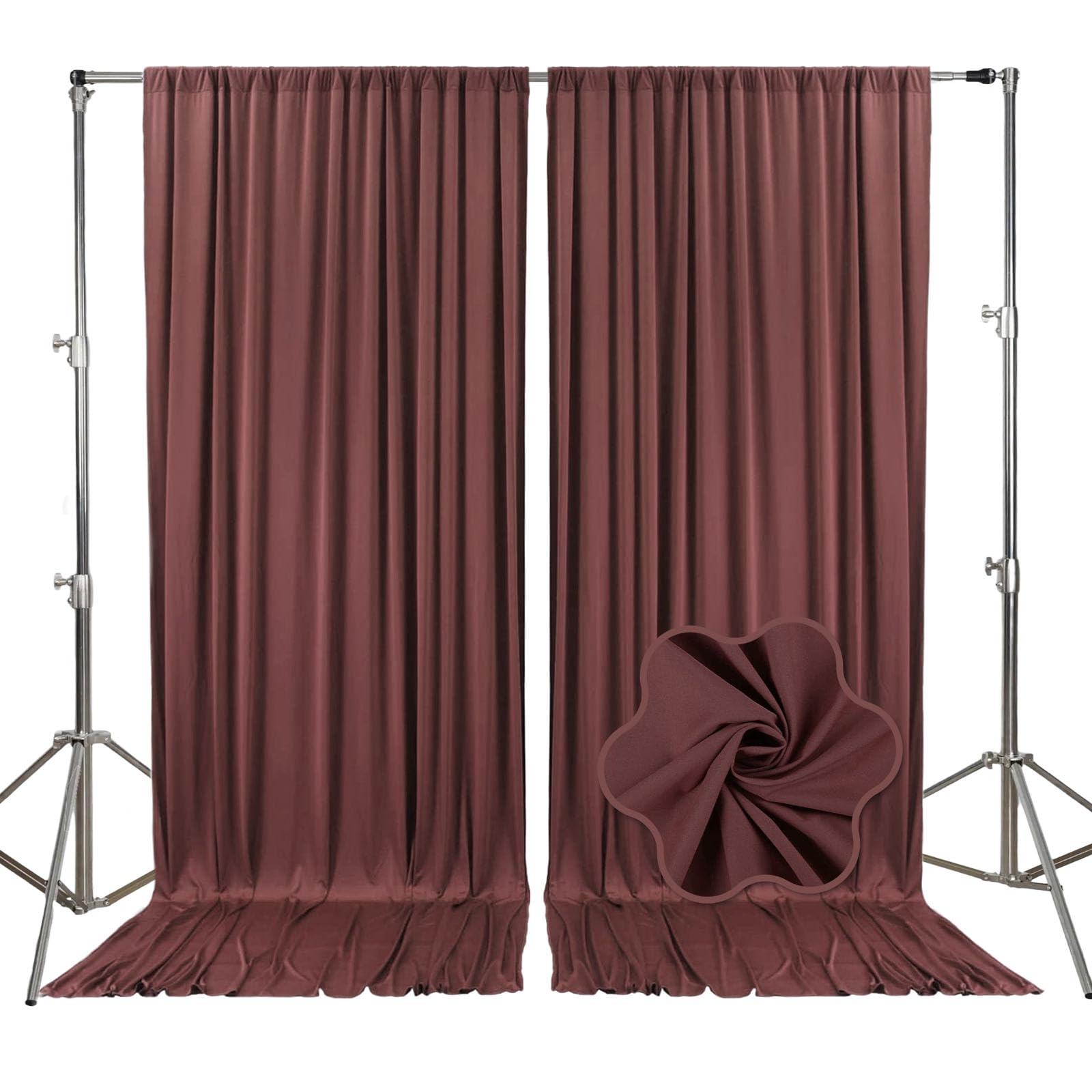 Photo 1 of 10ft x 10ft Red Brown Backdrop Curtains for Parties, Fabric Satin Background Curtain with Rod Pockets for Weddings, Birthday, Baby Shower, Photography, Graduation Party Backdrop Drapes, 2 Panels