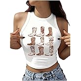 WDIRARA Women's Graphic Sleeveless Crop Tank Tops Crew Neck Western Rodeo Cowgirl Shirt