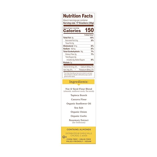 SIMPLE MILLS ALMOND FLOUR CRACKERS, FINE GROUND SEA SALT, 4.25 OZ