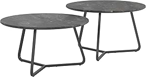 Coaster Home Furnishings Lennox 2-Piece Round Faux Slate and Matte Black Coffee Table Set