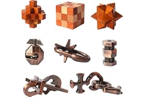 LYIUP 8pcs Puzzles Toys Wooden and Metal Brain Teaser Puzzles Game for Adults Kids Unlock Interlocking Puzzle IQ Education Puzzle Gift