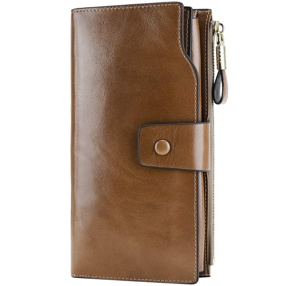 Photo 1 of Itslife Women's RFID Blocking Large Capacity Luxury Wax Genuine Leather Clutch Wallet Ladies Card holder