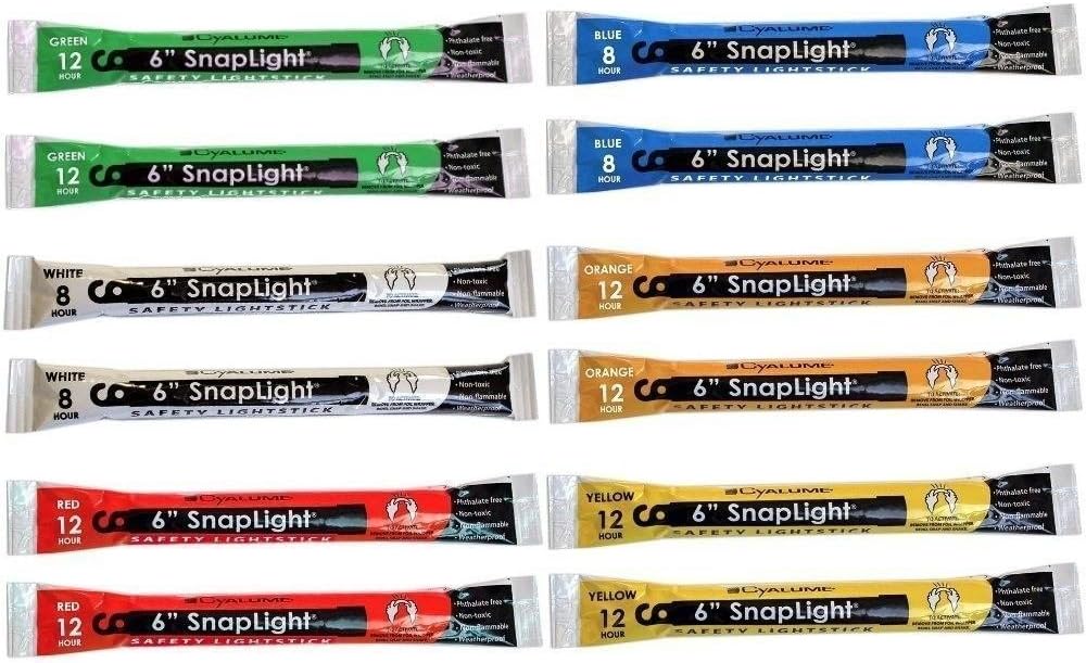 Cyalume 9-00741 Snap Light Stick 6 Inch 12 Pack Red White Blue Green Yellow