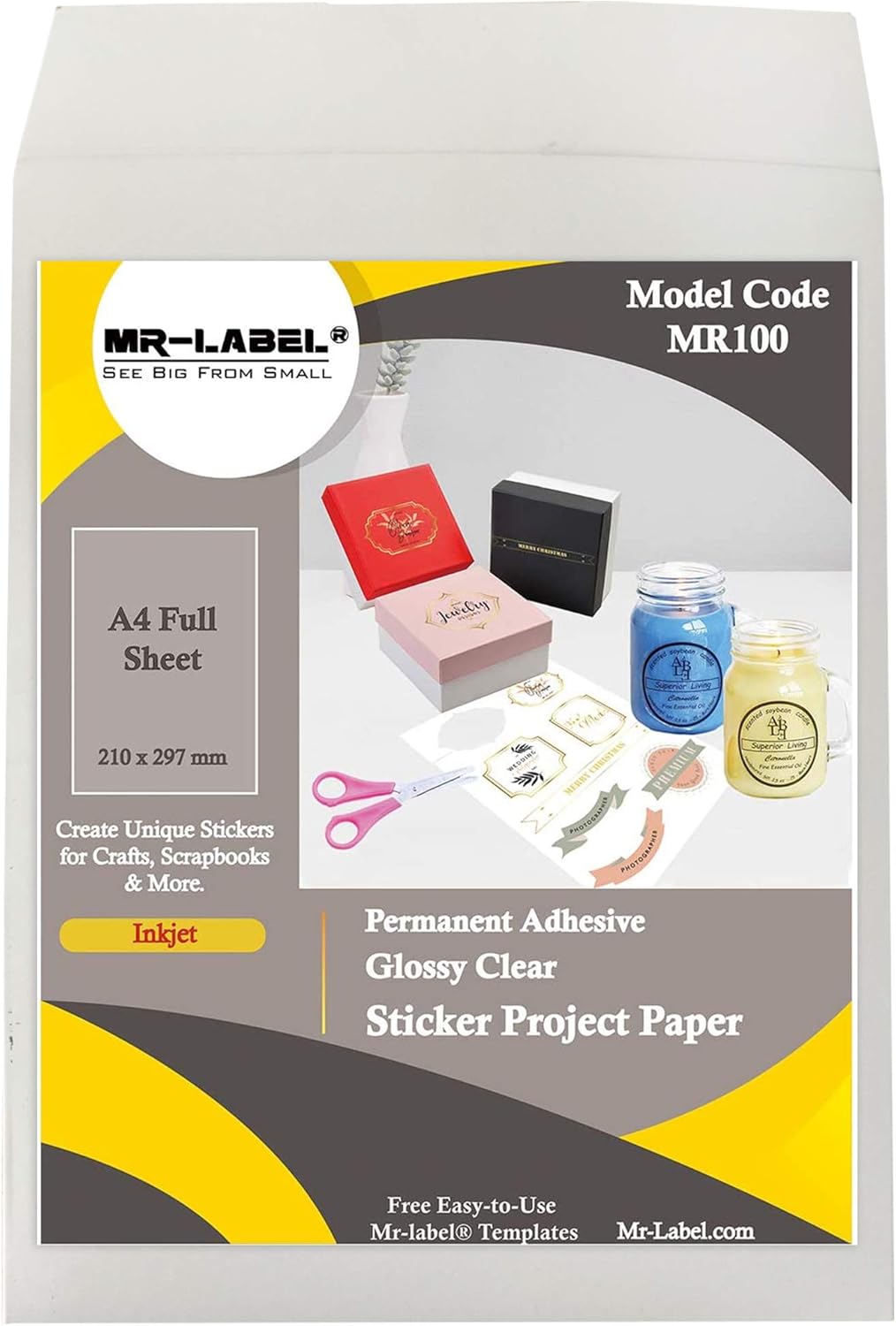 Mr Label Glossy Clear Multipurpose Labels Printable Sticker Paper For Holiday Crafts For Inkjet Printer Only 210 Mm X 297 Mm Full Sheet Labels 10 Labels Amazon Co Uk Office Products