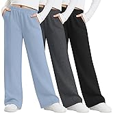 LessonZoo 3 Pack Girls Sweatpants Teen Front Seam Straight Leg Pants Kids Open Bottom Wide Leg Loose Joggers with Pockets