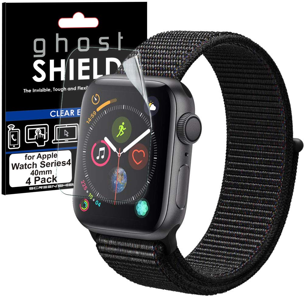 TECHGEAR [4 Pack Screen Protectors fit Apple Watch 40mm Series 5, Series 4 [ghostSHIELD] Genuine Reinforced Flexible TPU Screen Protector Guard Covers with Full Screen Coverage inc Curved Screen