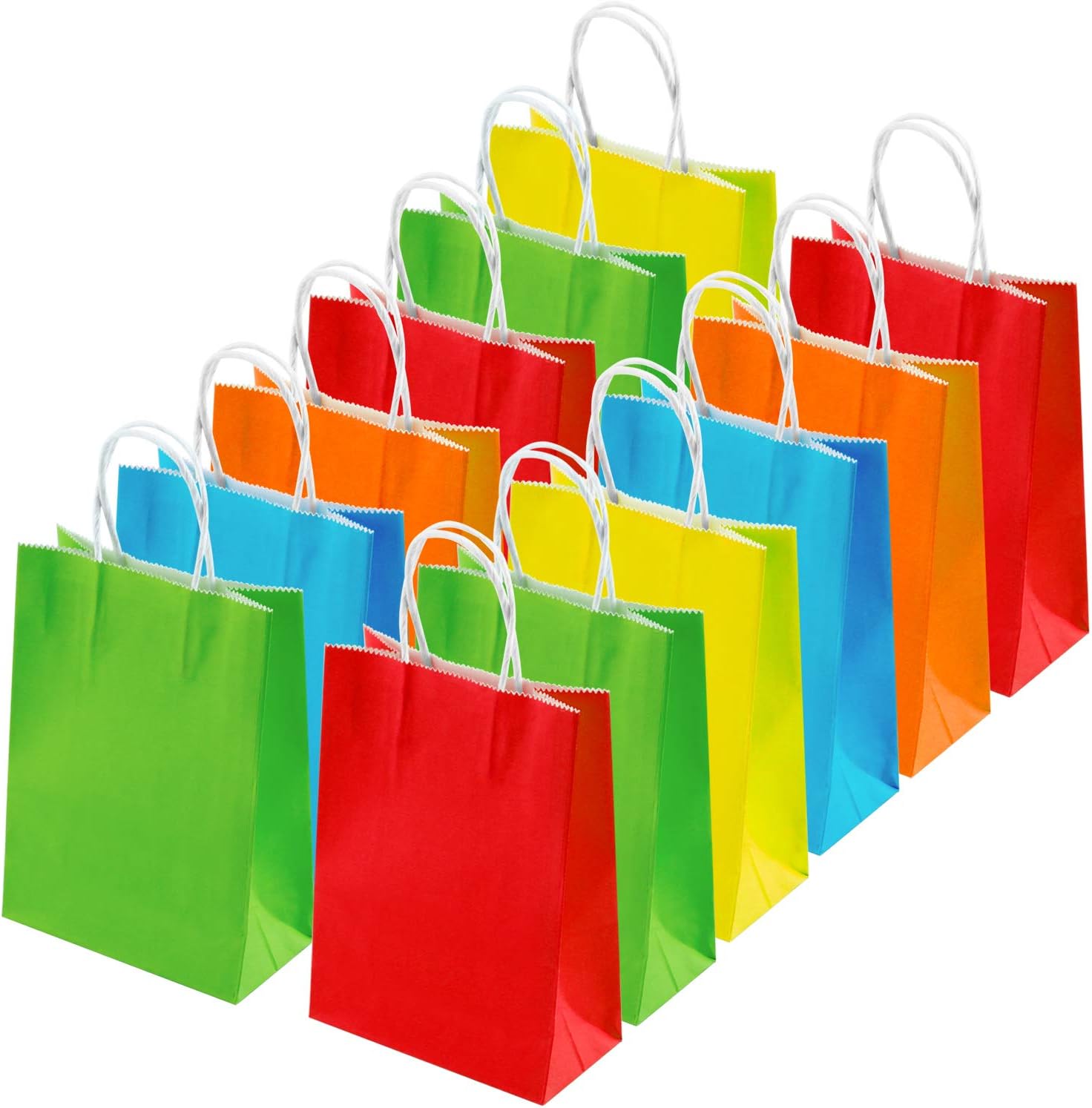 Cooraby 25 Pieces Kraft Paper Bags Christmas Gift Bag Party Bags with Handle for Tea Party, Birthday, Wedding and Party Celebrations, Multicolour (Pure Color)