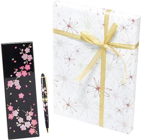 Amazon Co Jp 包装紙ラッピング済 山中塗 漆芸ボールペン ペンケース 6 7 4 3 2cm ボールペン 直径1 3 13 5cm ペンケース付 桜 包装紙メッセージフラワー ホーム キッチン