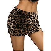WDIRARA Women's Leopard Mini Skirt Faux Fur Fuzzy Bodycon Skirts Y2k Low Rise Skirt