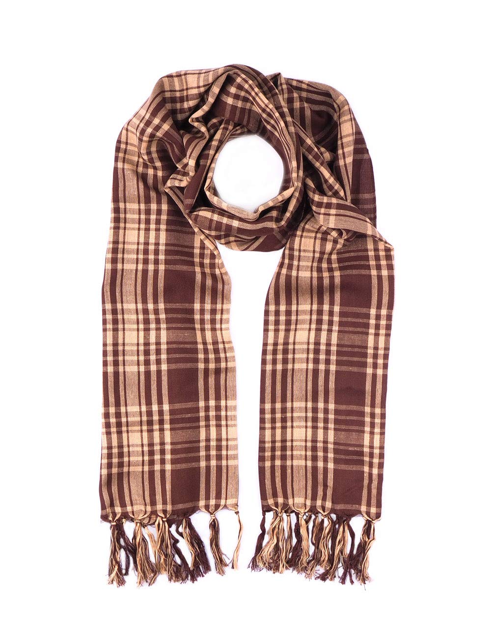 CHECK SOMMERSCHAL CLOTH BARI CHECKED LONG SCARF WITH FRINGE BROWN LONG / BEIGE CHECK