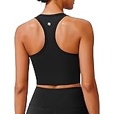 PINSPARK Racerback Crop Tank Tops for Women Longline Padded Sports Bra Scoop Neck Workout Yoga Top