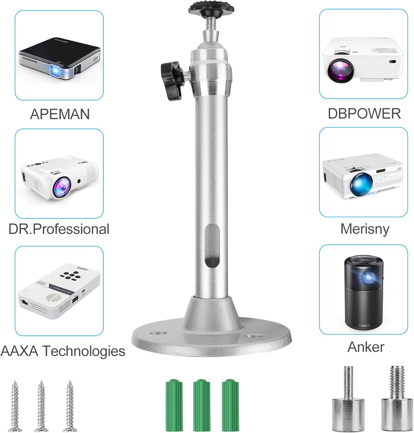 Mini Ceiling Wall Projector Mount Compatible with QKK, DR.J Upgrade, DBPOWER, Anker, AAXA Technologies, Artlii, LoongSon, APEMAN and Most Other Mini Projector （175mm）