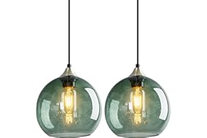 LBSQJ Gray Green Glass Pendant Lights Kitchen Island Lighting Globe Pendant Light Fixtures Modern Pendant Lighting for Bedroom Living Dining Room Light Fixture(7.87in, 2 Pack)