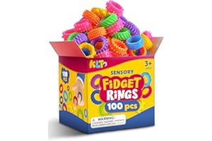 KLT Fidget Toys Bulk for Kids: 100pcs Textured Fidget Ring - Classroom Treasure Box Prize Quiet - Sensory Toys for Autism Stress Relief - Christmas Stocking Stuffers Bulk Kids Party Favors