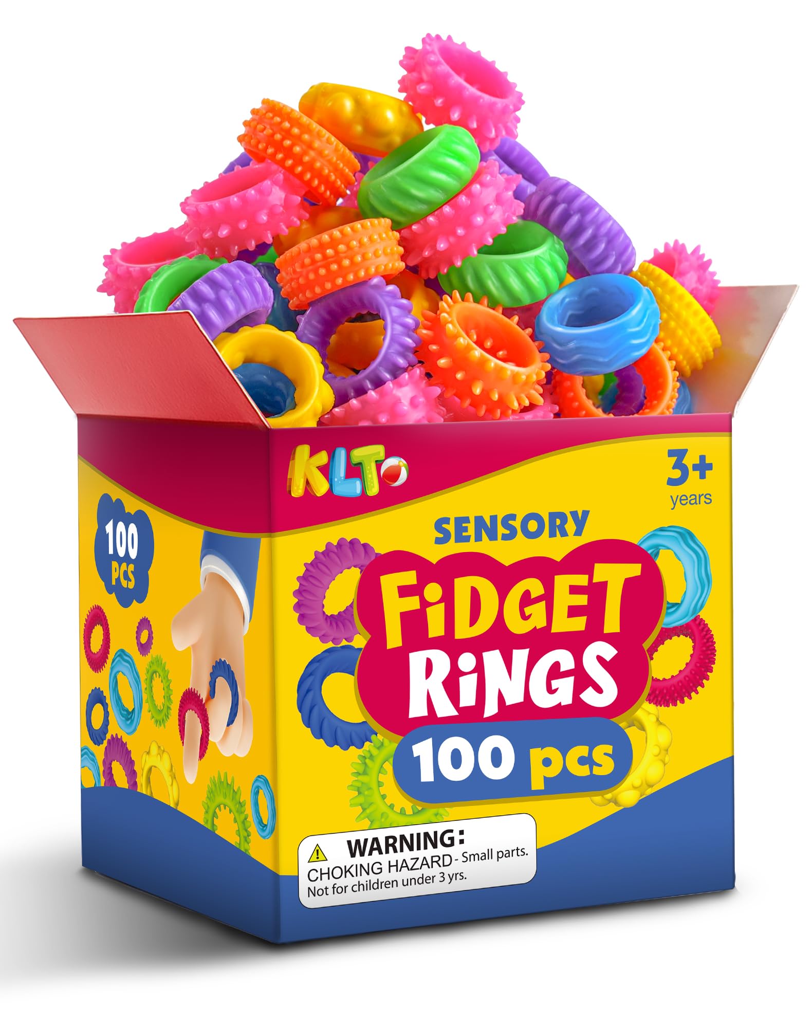 KLT Fidget Toys Bulk for Kids: 100pcs Textured Fidget Ring - Classroom Prize Box Quiet - Party Favors Gift Bags Stuffers - Sensory Bin Filler for ADHD Autism Kids Stress Relief