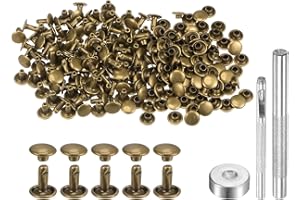 HARFINGTON 200 Sets Leather Rivets 8 x 8mm Metal Double Cap Rivet Snaps Studs Fasteners with 3pcs Setting Tools Rivets for Le