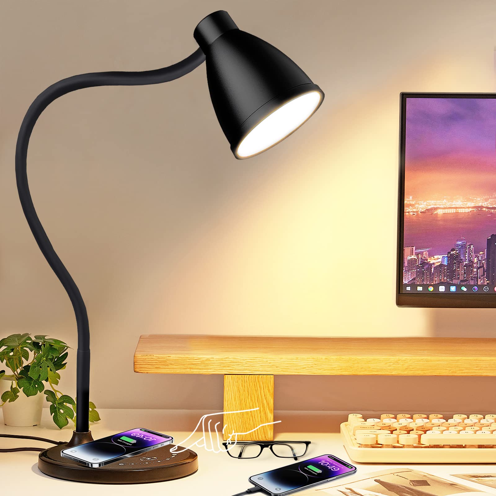 Photo 1 of Libreath Desk Lamp with USB Charging Port Table Lamp Wireless Charger Dimmable Dorm Lamp 5 Colors 7 Brightness Levels Touch Bedside Table Lamps Gooseneck Reading Light for Home Office