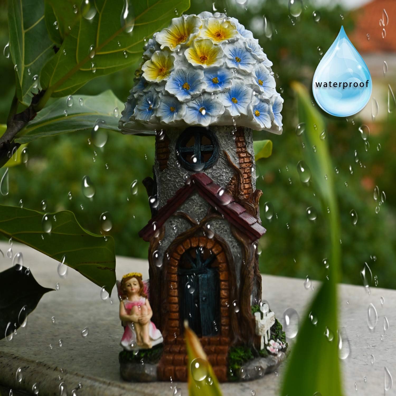 ASAWASA Resin Fairy Flower House Solar Garden Statues and Sculptures Outdoor Decor,Garden Figurines with Solar Powered Lights for Patio,Lawn,Yard Art Decoration,Garden Gift,6.3x4.7x9.9 Inch: Kitchen & Dining