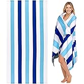 cabanana Large Oversized Beach Towel - Microfiber Sand Free 35 x 70 Inch Quick Dry Lightweight Pool Towel for Adults, Thin Striped Swim Towel (Navy)