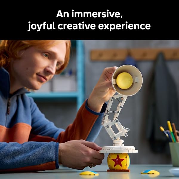 LEGO IDEAS DISNEY PIXAR LUXO JR. – ROOM DECOR AND BUILDING SET FOR ADULTS – OFFICE AND DESK DECOR FOR WOMEN AND MEN, AGES 18+ – BRICK-BUILT LAMP DIY KIT – COLLECTIBLE GIFT IDEA FOR MOVIE FANS – 21357