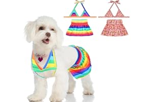 GINDOOR Dog Bikini Outfit, 2 Pieces Dog Bathing Suit Adjustable Puppy Swimsuit Doggie Bathing Dress Cat Beach Clothes, Rainbow and Leopard Print Bathing Suits for Dogs Girl Large