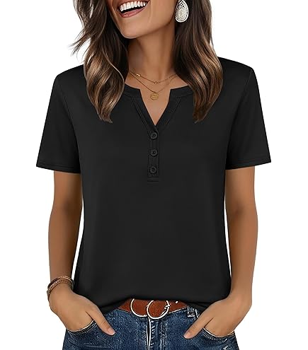 ANRABESS Womens Short Sleeve Henley Tops Summer Shirts Dressy Casual Blouse