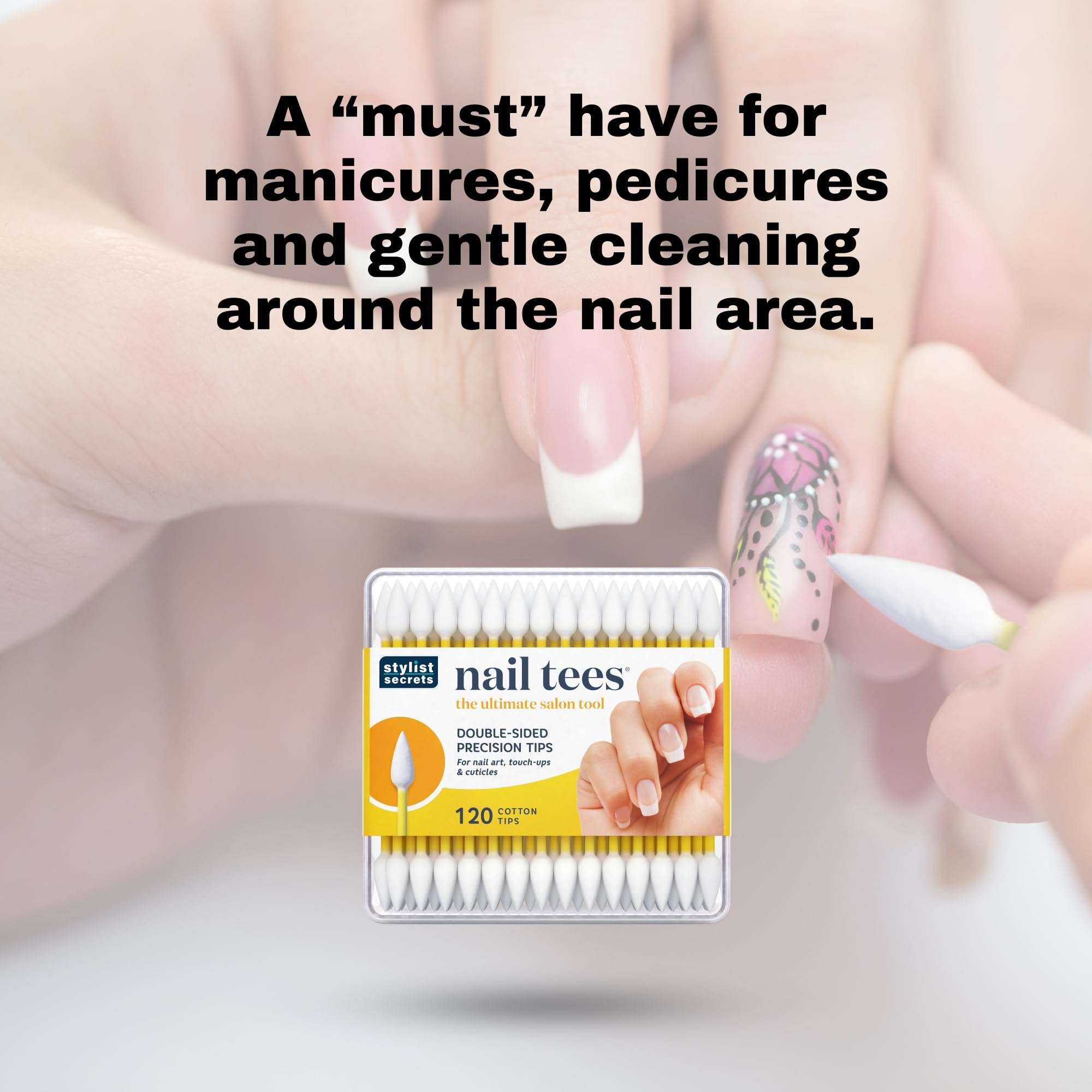 Fran Wilson NAIL TEES COTTON TIPS 120 Count (2 PACK) - The Ultimate Nail Tool, Multi-Purpose Double-sided Swabs with Pointed Ends for Precise Touch-ups and the Perfect At-Home Manicure & Pedicure