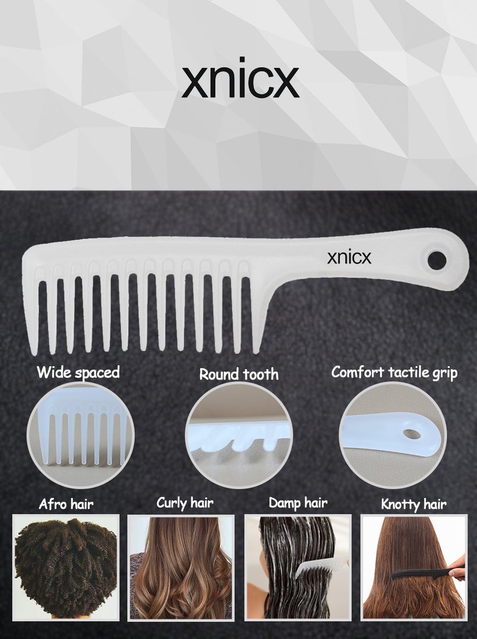 xnicx Wide Tooth Comb Detangling HairBrush Wide Comb Detangler Comb Paddle Hair Comb Care Handgrip Comb for Long Wet or Curly Blood Circulation Clear - Image 4