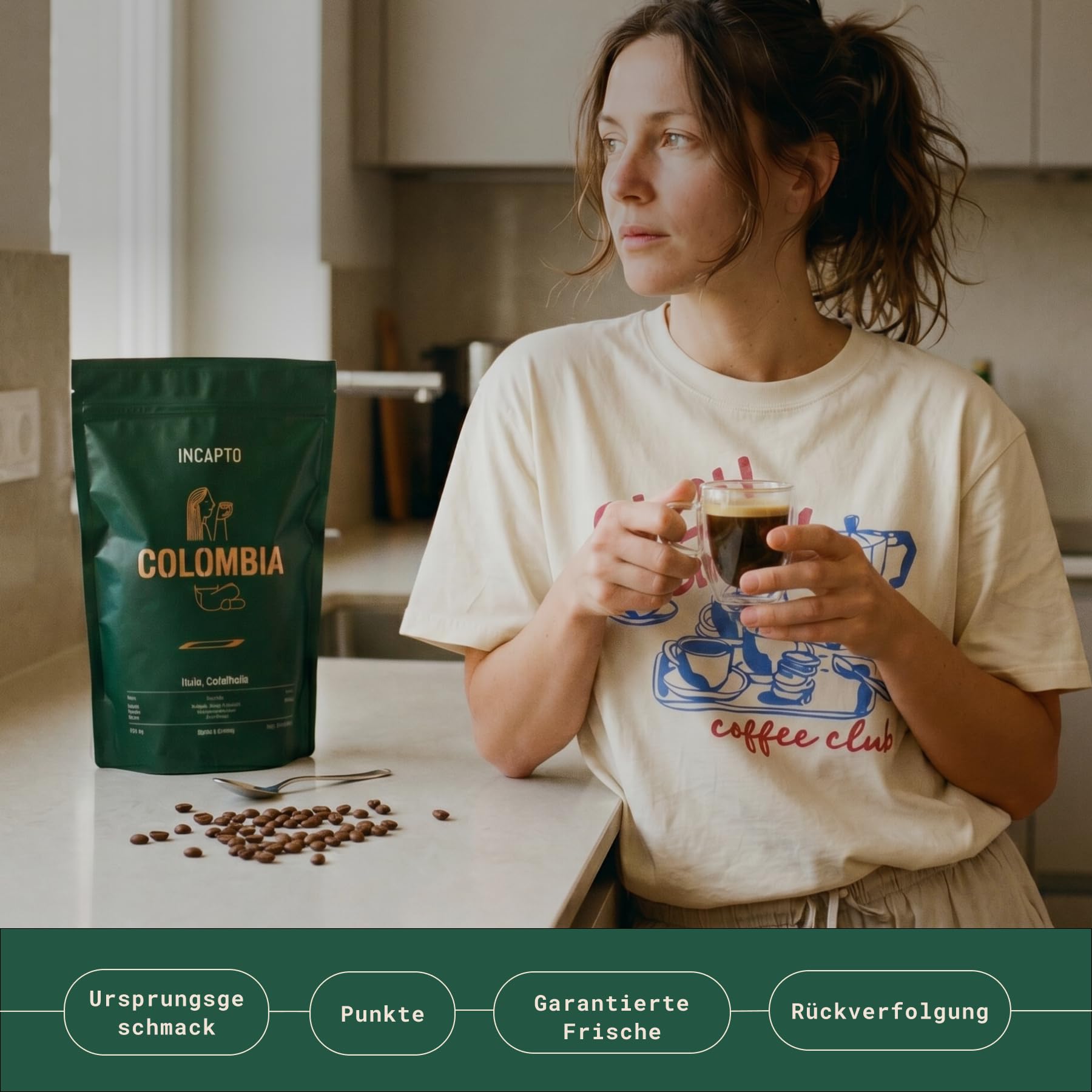 Incapto Spezialitäten-Kaffeebohnen | Single-Origin Kolumbien | Espresso 100% Arabica | Specialty Coffee 84 Punkte SCA | Traditionell Geröstete Bohnenkaffee | Plantage Huila, Cadefihuila, 1kg 2