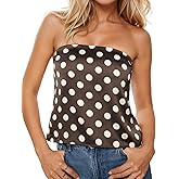 Womens Polka Dots Strapless Satin Tube Tops Casual Cute Off Shoulder Shirts Sleeveless Bandeau Tops Y2k Summer Silk Tank Tops