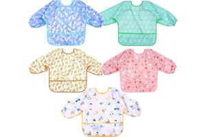 Lictin Long Sleeve Bibs 5 Pack - Baby Bibs, Waterproof Toddler Bibs, Baby Smock for Eating, Baby Bibs for Feeding Teething
