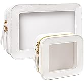 FFpaw 2 Pcs Clear Makup Bag Set, Small Travel Cosmetic Case Waterproof Clear Cosmetic Bags with Zipper Cute Make Up Bag Pouch Mini Car Essentials for Women Travel Car Organizer (White Set)