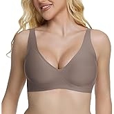 Jelly Wireless Bra Deep V Push Up Seamless T-Shirt Comfortable Plunge No Underwire Bras with Adjustable Straps Everyday Bras