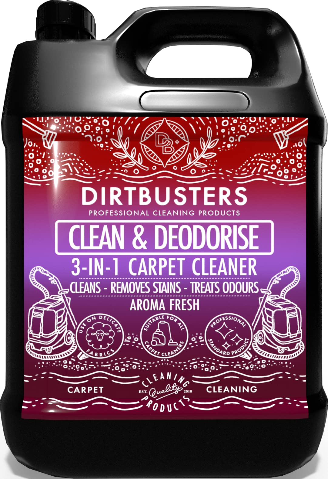 Dirtbusters Carpet Cleaner Solution (5L) Cleaning Shampoo, Clean & Deodorise With Reactivating Odour Treatment, Aroma Fresh