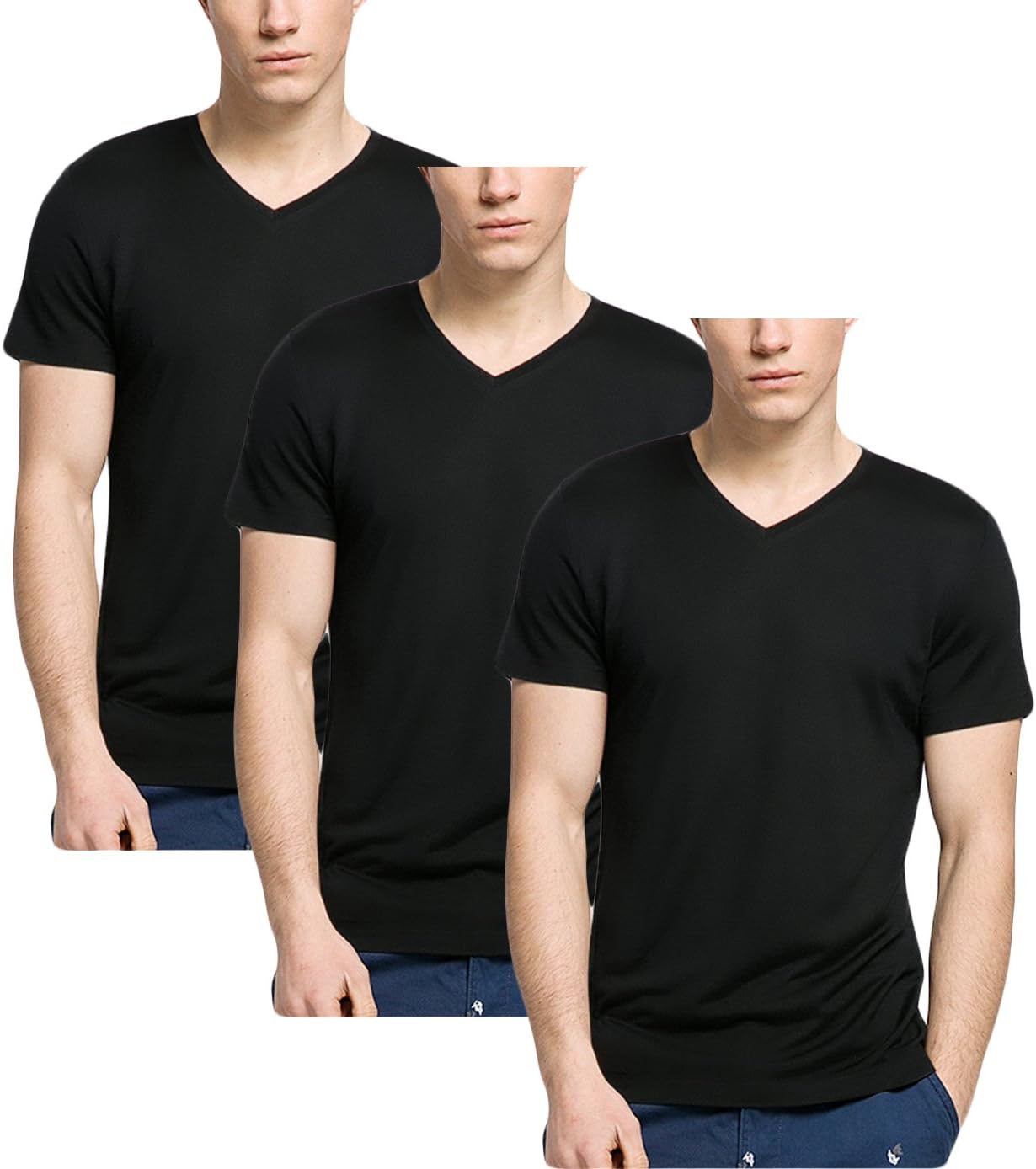 WUAMBO Athletic Men's 3 Pack V Neck T Shirts, Basic Undershirts with Plus Size
