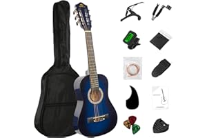 BESYOU 30in Beginner Acoustic Guitar Basic Starter Kit Tuner Bag Capo Strings Winders Strap Picks Student/Kids Guitar Pickguard with Gig Bag Blue