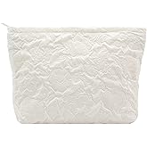 Makeup Bags for Purse Zipper Cosmetic Pouch Large Travel Canvas Make Up Organizer Tool Pouch for Women and Girls,Flower Ivory