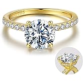 SMILEST 2ct Hidden Halo Engagement Rings for Women, 14K White Yellow Gold Plated Solid 925 Sterling Silver Cubic Zirconia Ring 4 Claw Side Stone Engagement Rings for Women Solitaire Ring
