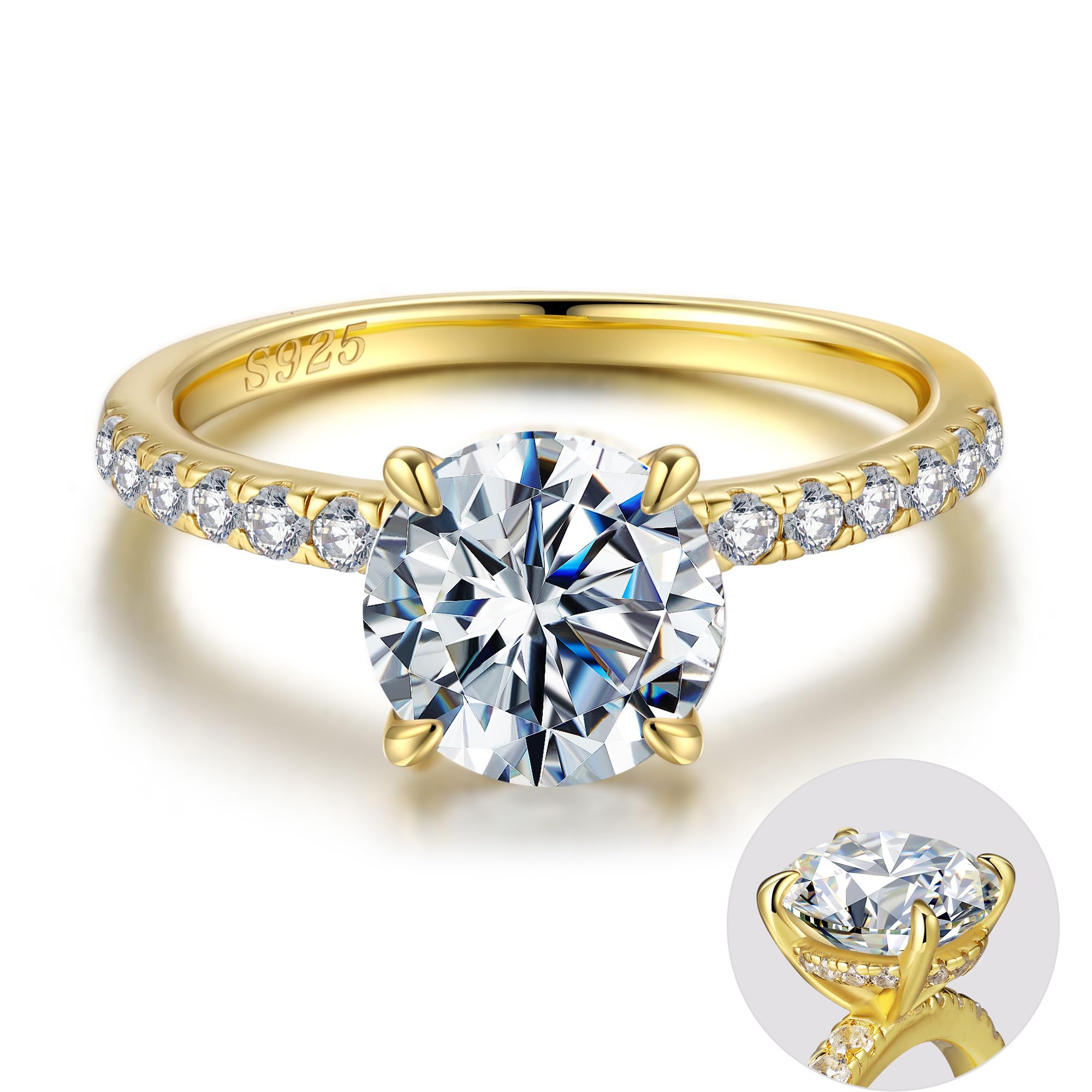 SMILEST 925 Sterling Silver Rings for Women, 14K