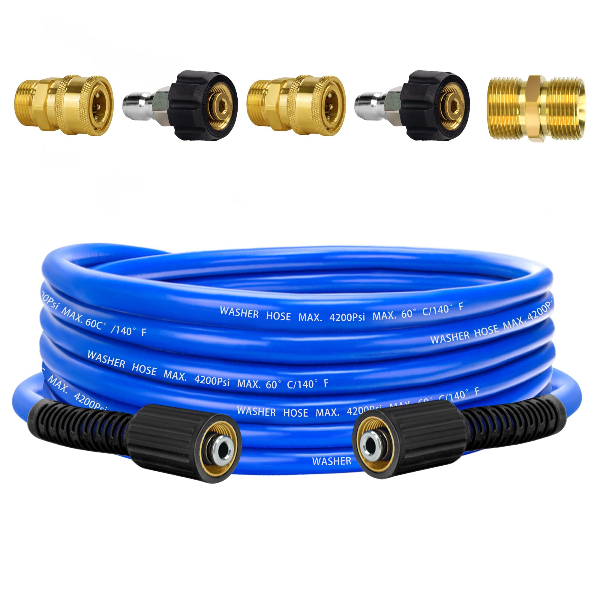 Photo 1 of Pressure Power Washer Hose 25 FT x 1/4", Super Flexible Kink Resistant Car Washer Replacement with M22 Fittings & 3/8" Quick Connect Adapters, 4200PSI