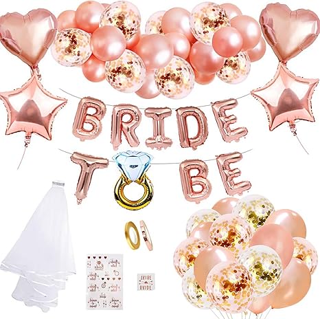 Mmtx Bride To Be Sash Veil Rose Gold Balloons Hen Party Amazon Co