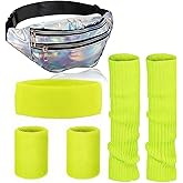 SATINIOR 80s Women Workout Outfit Neon Leg Warmer Headband Wristbands Fanny Pack Set 80s Accessories for Yoga Running