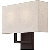 Livex Lighting 50994-07 Pierson Collection 2 Light Ada Wall Sconce, Oatmeal Fabric Outside, White Fabric Inside Hardback Shad