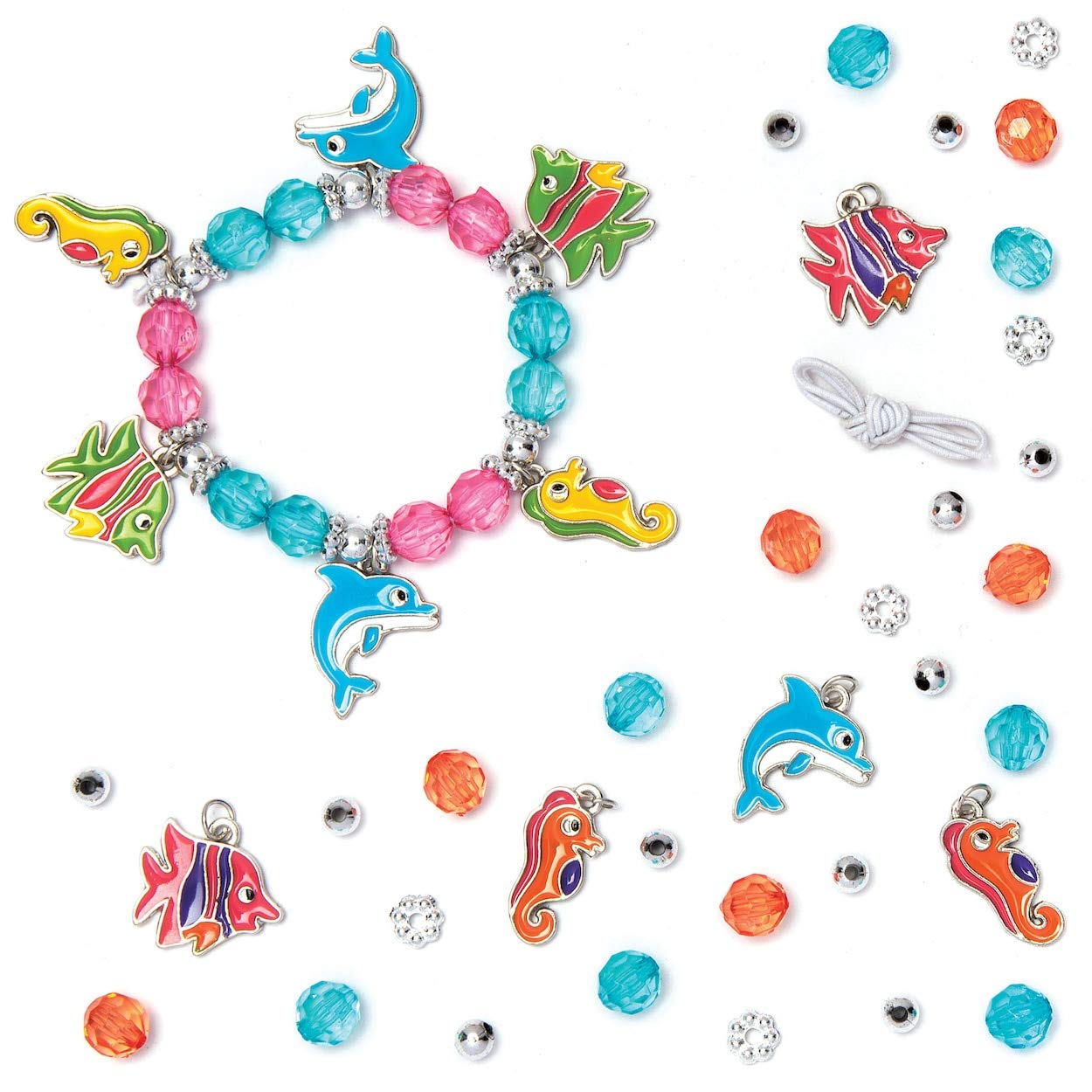 Baker Ross AW382 Sealife Charm Bracelet Making Kit (Pack of 3) Beads for Jewellery Making - Beads, Charms and Elastic Cord Included