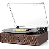 Vintage Wooden Record Player with Bluetooth 3-Speed Belt-Driven Turntable Built-in Speakers, Beginner Friendly Retro Phonograph for Home Decor, for Vinyl Enthusiasts (Walnut Finish)
